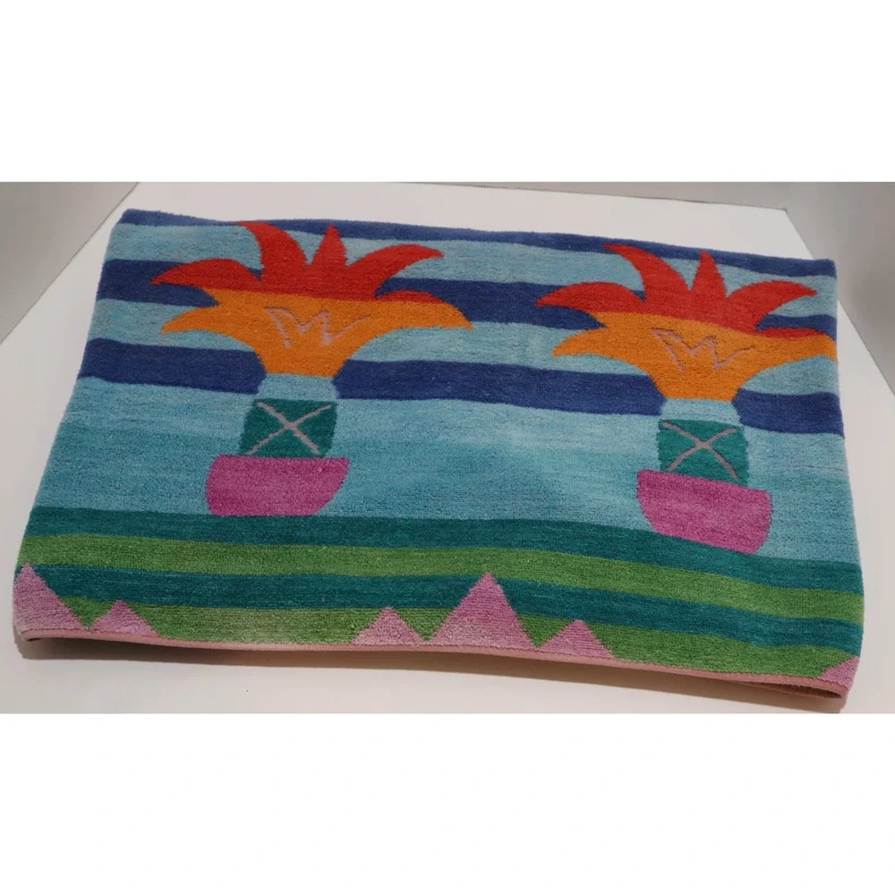 Royal Terry Beach Towel Large Vibrant Colors Plant Design Cotton 28x57